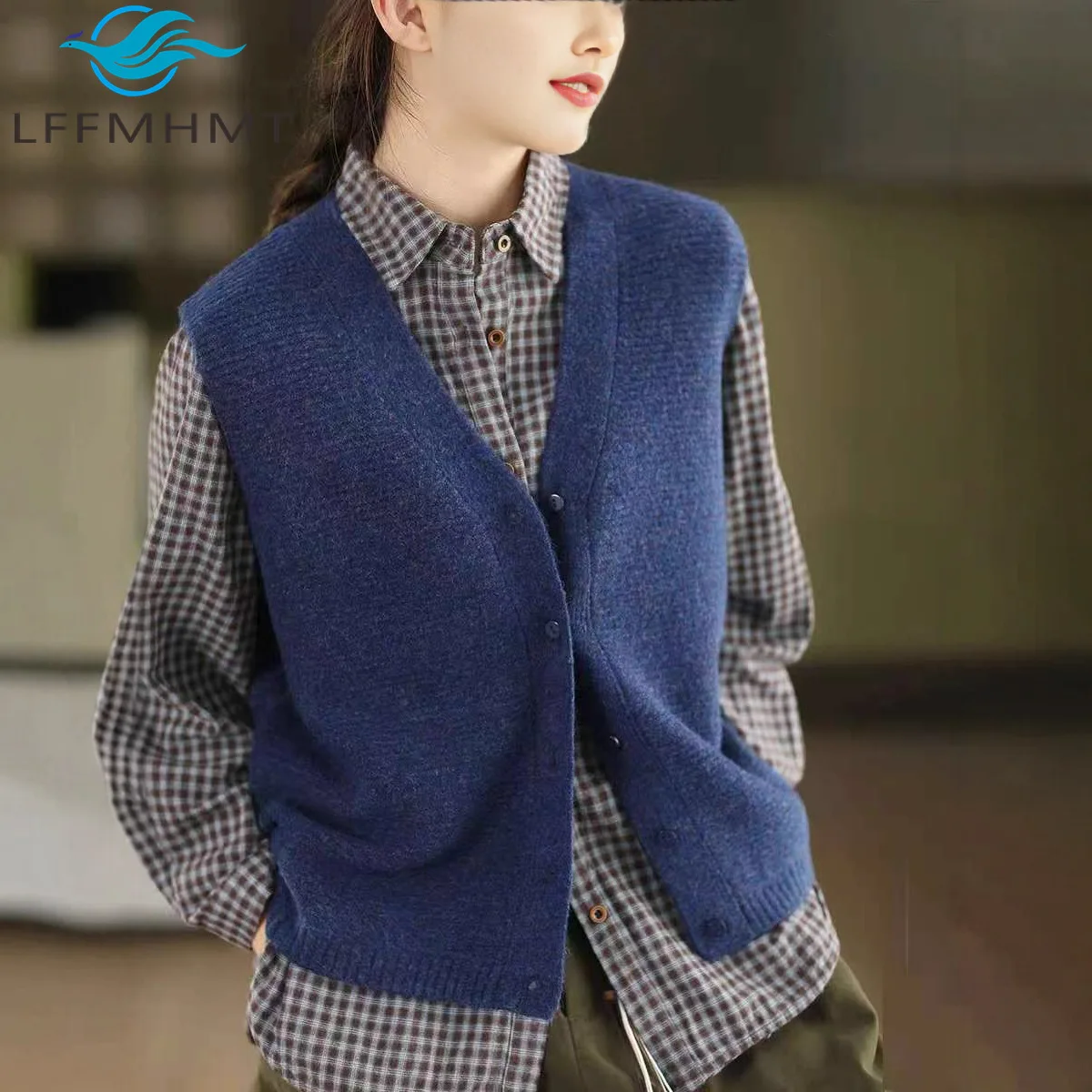 Good Quality Wool Blended Vest for Women Winter Fall Fashion V-neck Sleeveless Knitting Waistcoat Simple Basic Cardigan Female