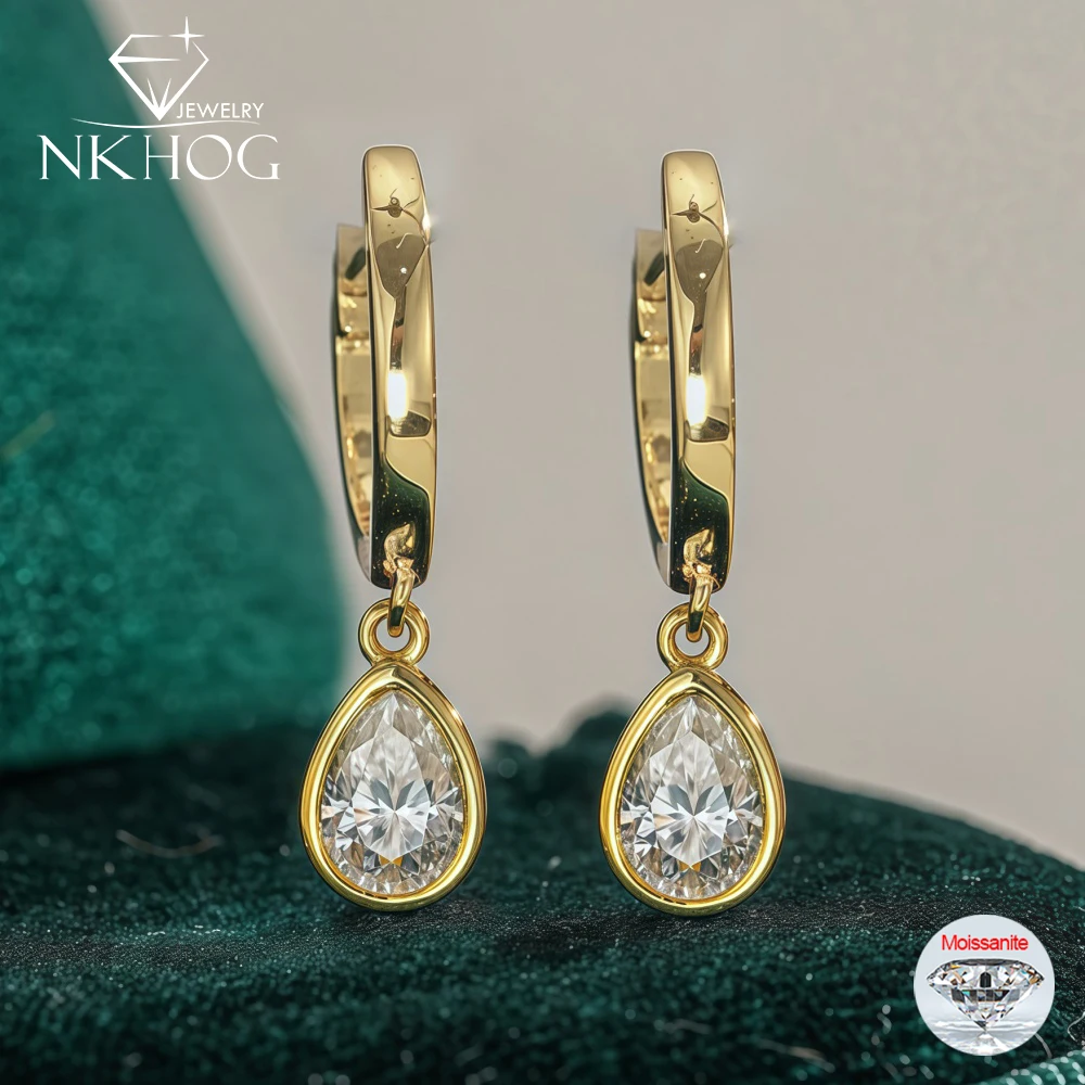 

NKHOG Fashion Full Moissanite Drop Earrings Women's S925 Silver Pear/Marquise Cut Lab Diamond Ear Stud Wedding Fine Jewelry Gift