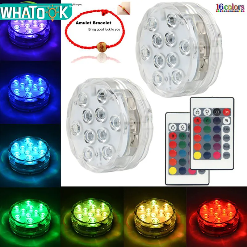 Updated Submersible LED Lights with Remote Underwater Pool Light IP68 Suction Cups 10 LED Bright Lamp RGB for Pond/Pool/Aquarium