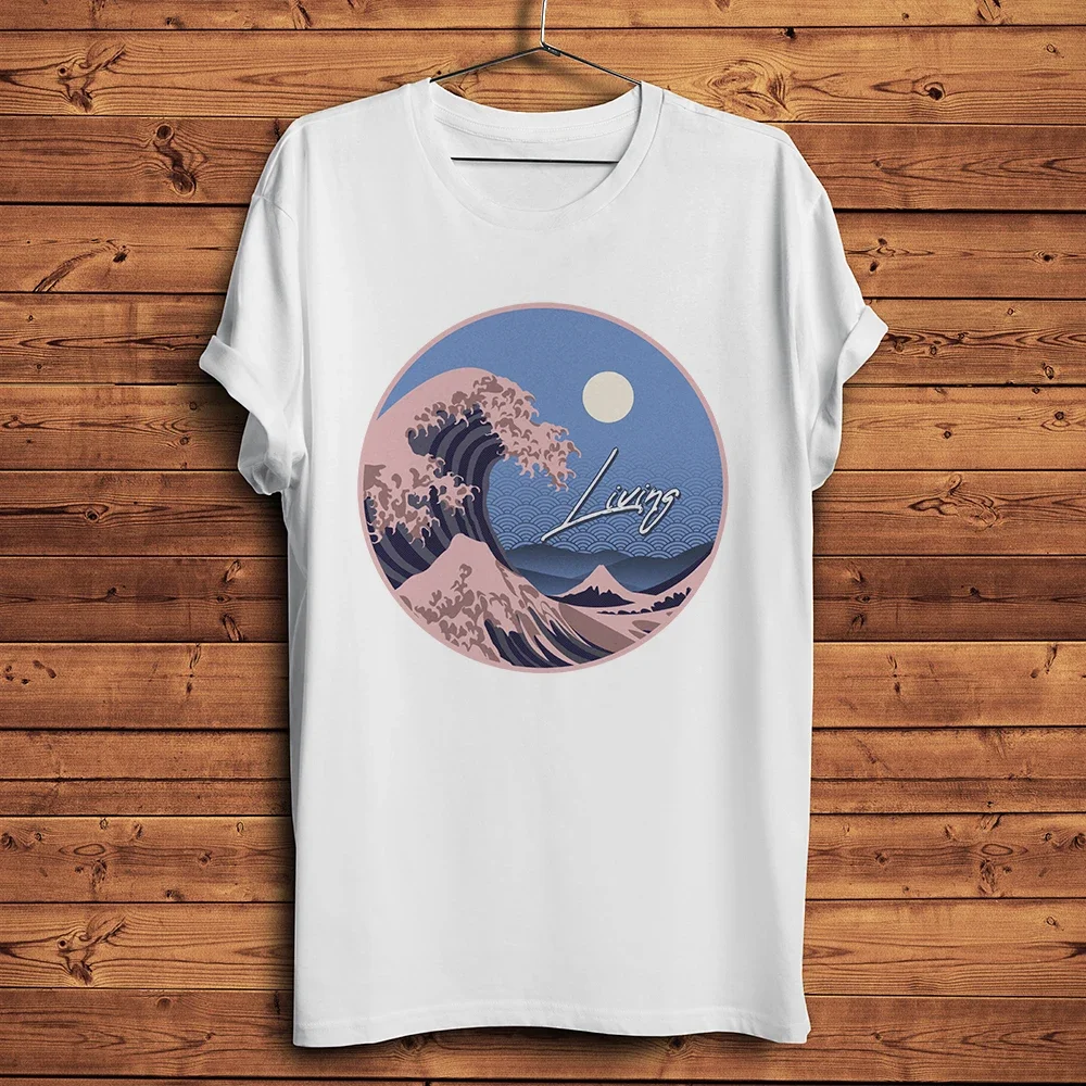 Vaporwave Edo Ukiyo The Great Wave Off Kanagawa T-Shirt,White Casual Short Tshirt,Unisex Vintage Streetwear Tee,Breathable Print