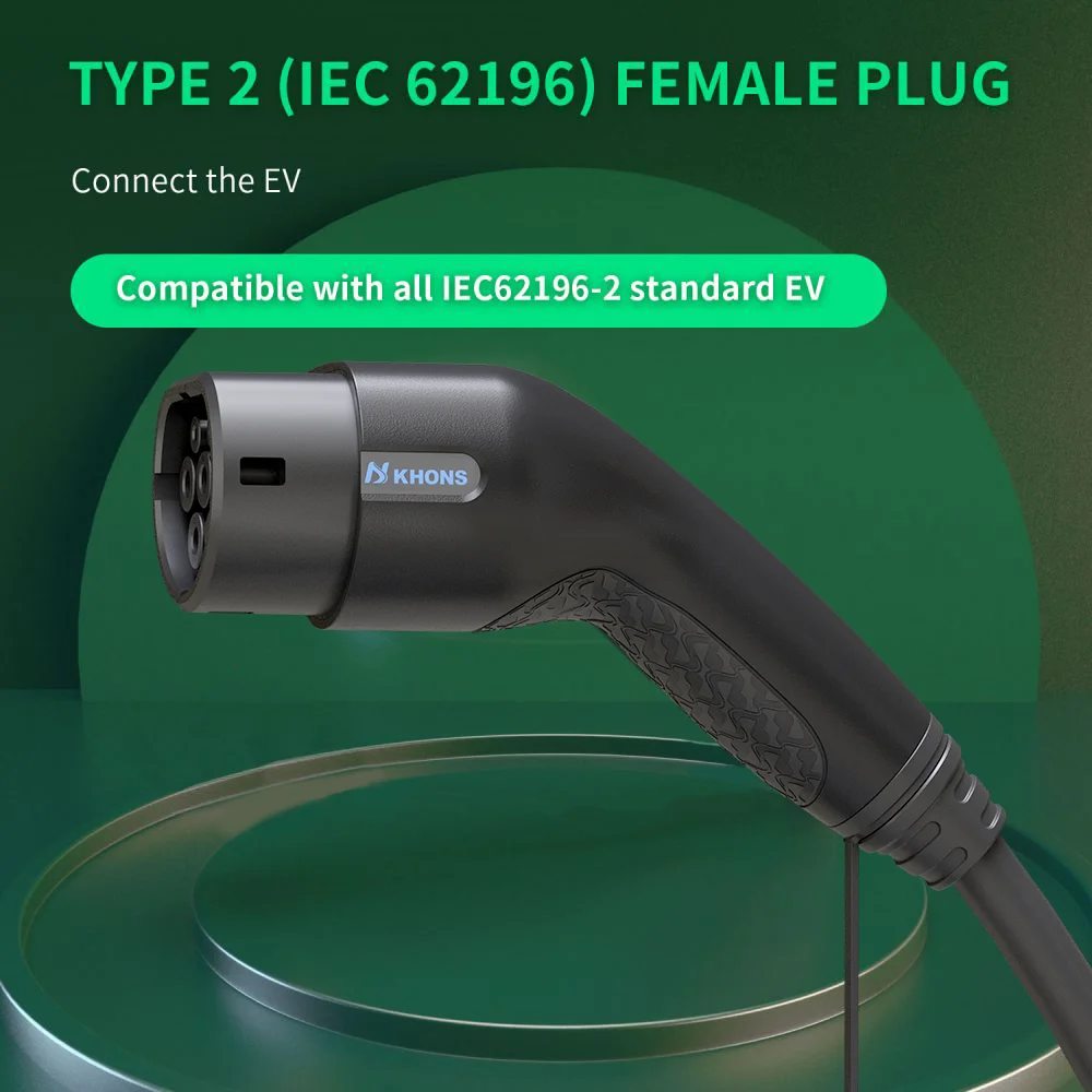 Khons Type2 Para Type2 Ev Cabo De Carregamento 3 Fase 32A Fêmea Para Macho Plug 5M Cabo 11KW 22kw IEC62196-2 EVES Estações De Carregamento