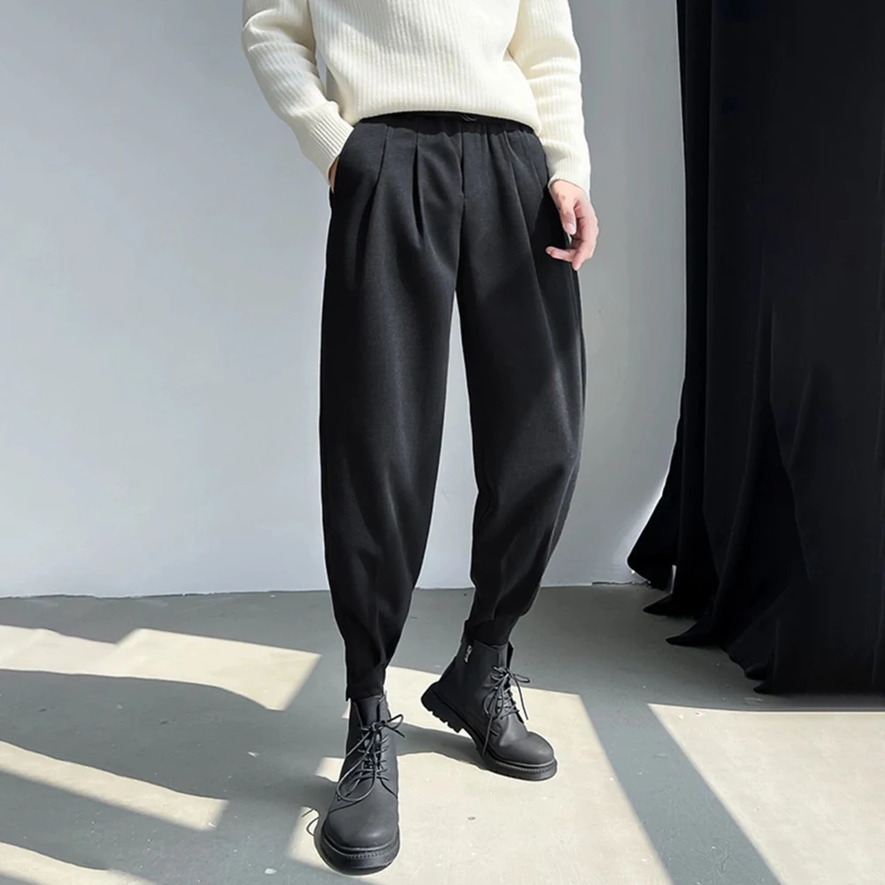 

Mens Y2k Harem Pants With Cuffs For Autumn Winter Korean Style Fashion Trend Solid Color All-Match High-Grade Woolen Trousers