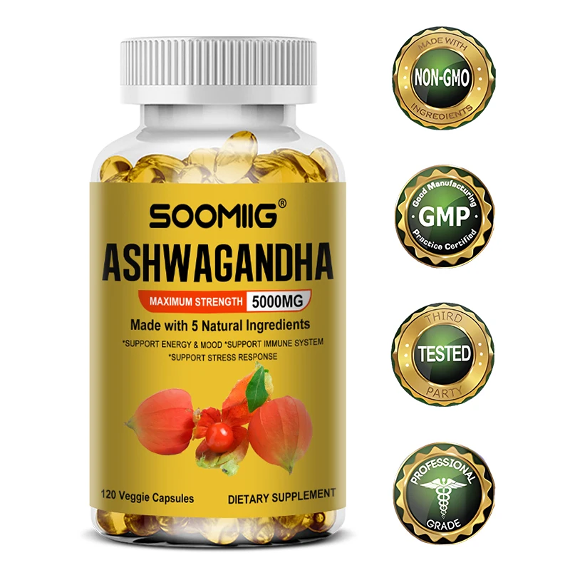 Natural Ashwagandha 5000 Mg Vegetarian Capsules Pure Ashwagandha Root Extract for Mood and Stress, Immunity, Brain and Memory