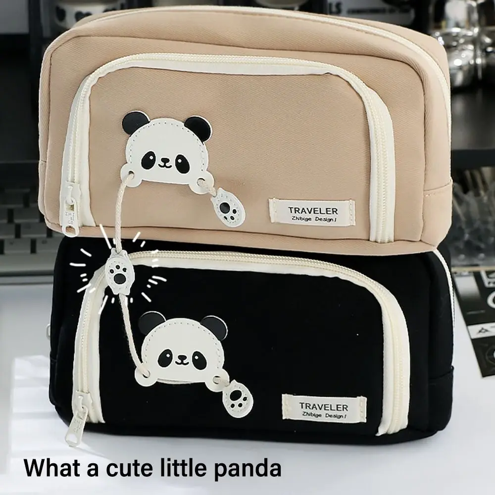 Doppio strato di grande capacità cartone animato Panda penna borsa studente astuccio cerniera cancelleria organizzatore forniture per ufficio scuola