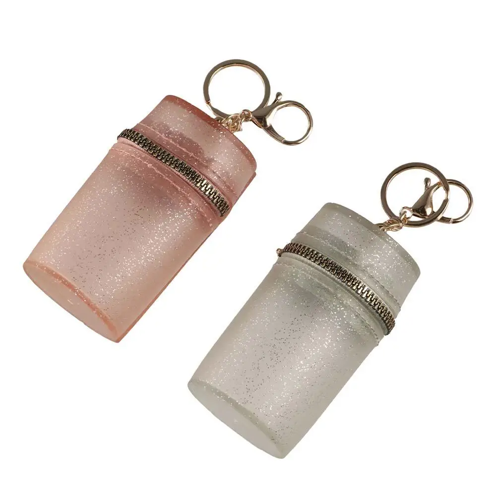 

Solid Color Glitter Lipstick Storage Bag Multifunctional Mini PVC Coin Purse With Key Chain Fashion Transparent Lipstick Pouch