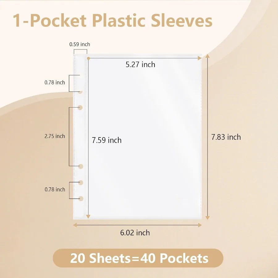 20 fogli buste trasparenti per raccoglitori fogli tascabili protettivi buste in plastica bifacciale per raccoglitori di ricarica adesivi per carte fotografiche organizzativi