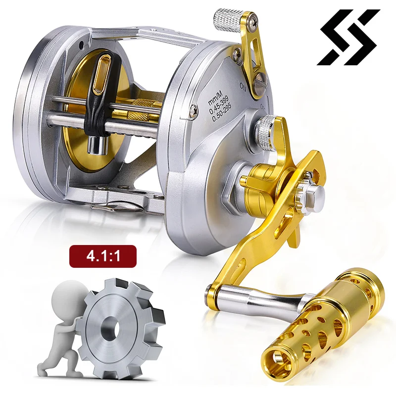 Sougayilang Saltwater Fishing Reel 6+1BB 4.1:1 High Speed Ratio Trolling Reel Max Drag 55LB Full Metal Baitcasting Fishing Reel