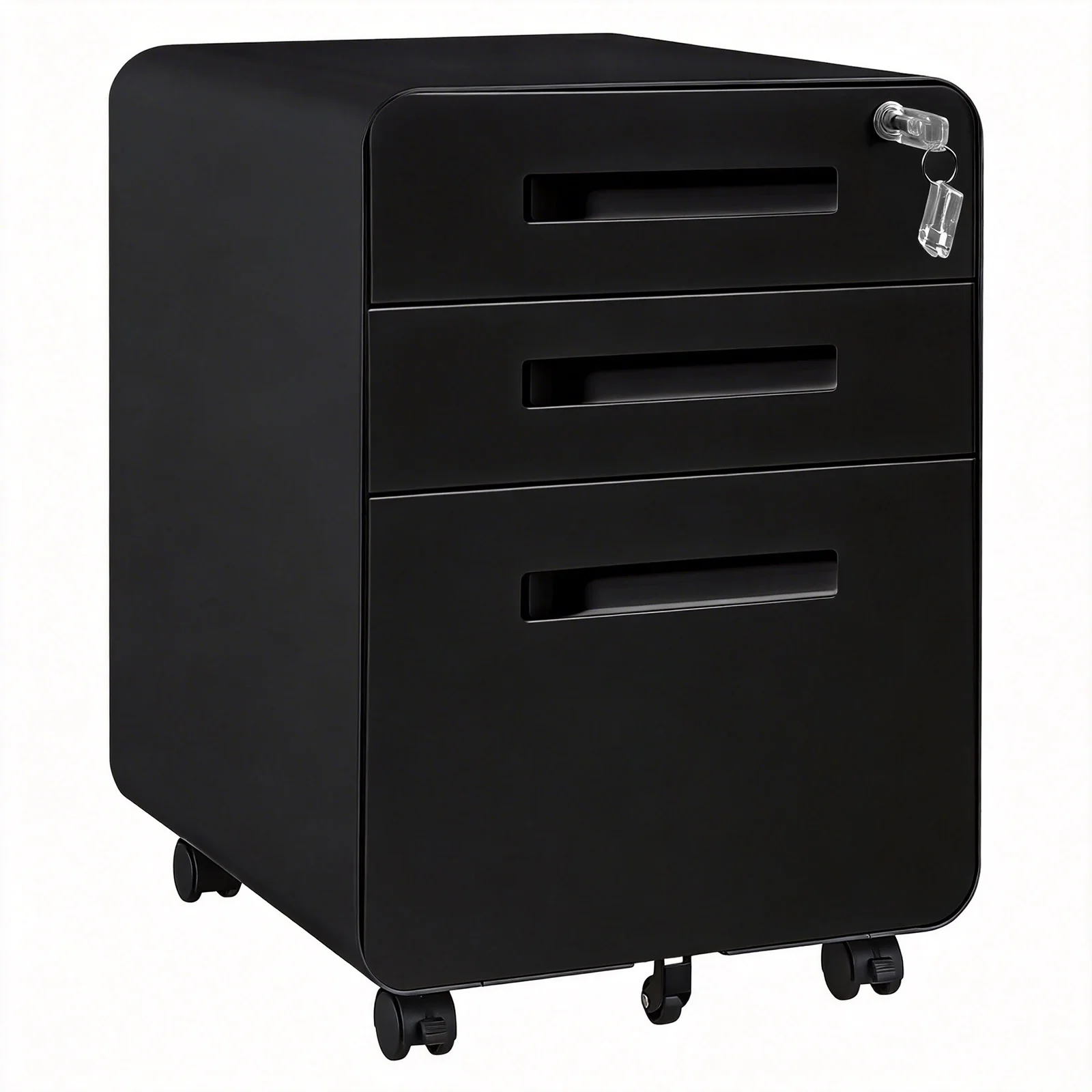 Secure 3-Drawer Rolling File Cabinet with Lock – Metal Mobile Filing Cabinet for A4/Letter/Legal – Under Desk Storage Organizer, Fully Assembled, Home Office
