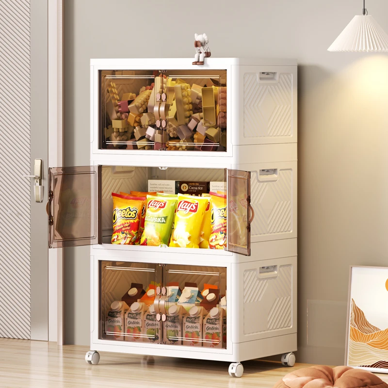 Large Capacity Multifunction Folding Storage Box Closet Organizer With Wheels Stackable Sundries Snack Books Bin Storage Cabinet