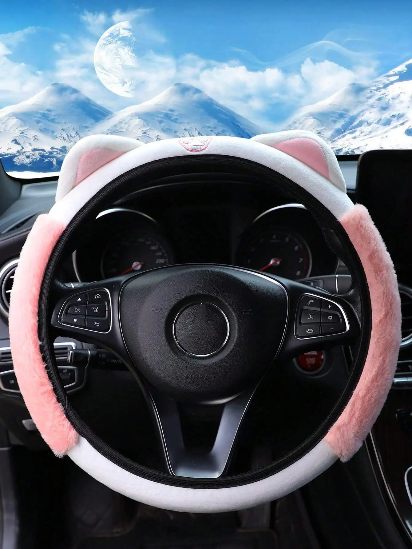 

1pc Cute Cartoon Paw Prints Design Plush Non-slip Steering Wheel Cover For Women's Car Steering Wheel, Soft & Comfortable, Fit F