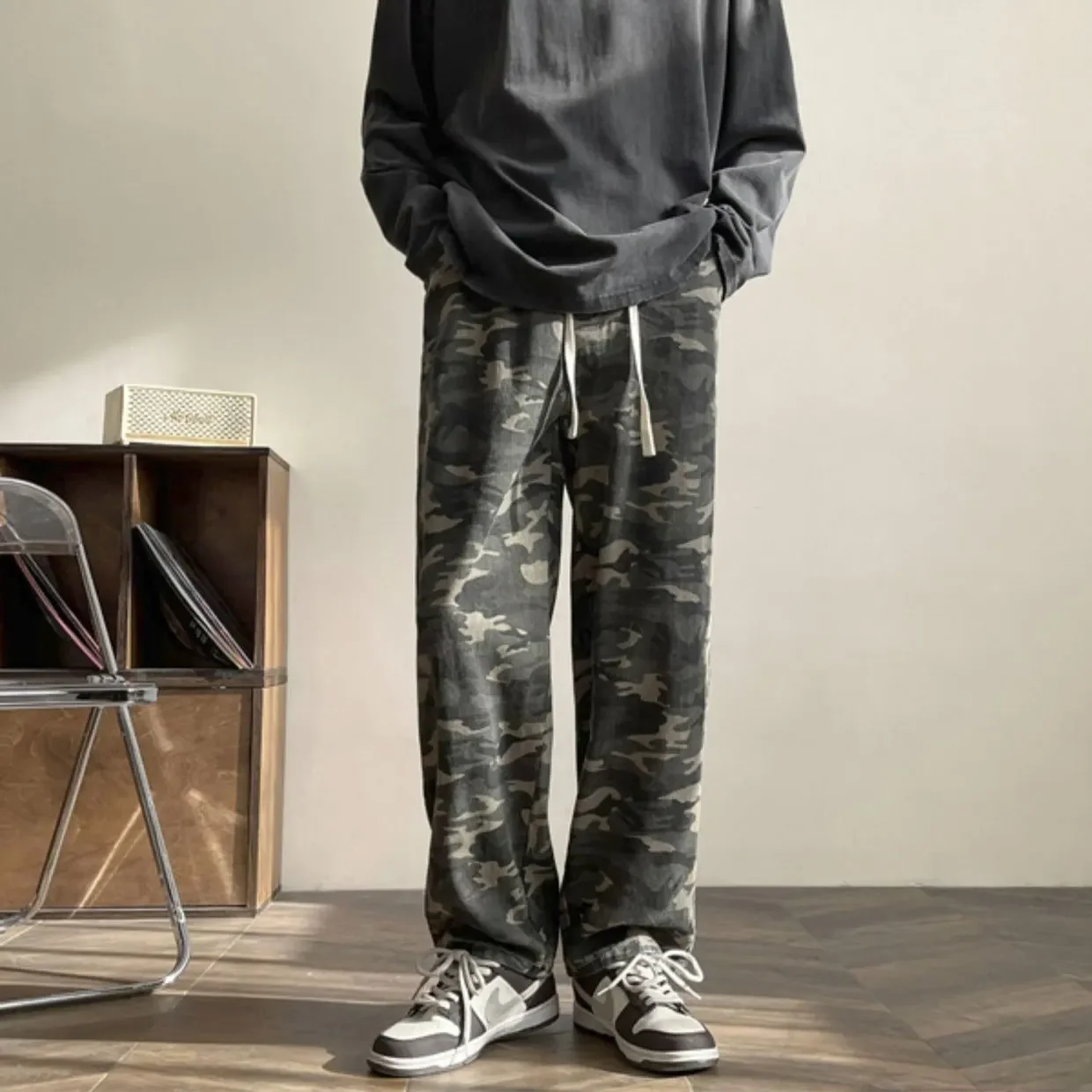 Pantalones de camuflaje para hombre, pantalones de chándal, pantalones de pierna ancha, pantalones vaqueros informales, pantalones tácticos de mezclilla, pantalones de camuflaje Cargo, pantalones de hip hop