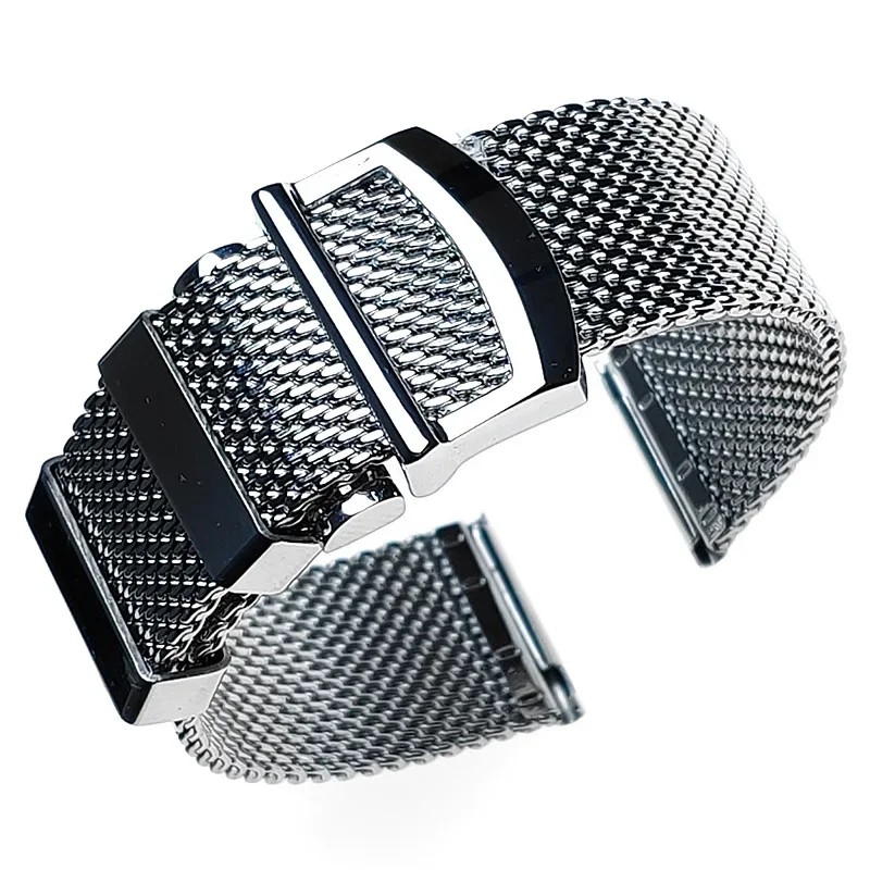 20mm 22mm Mesh Milanese Watch Band for Omega for Seamaster 007 Men Bracelet Stainless Steel Strap for IWC Pilot Folding Buckle