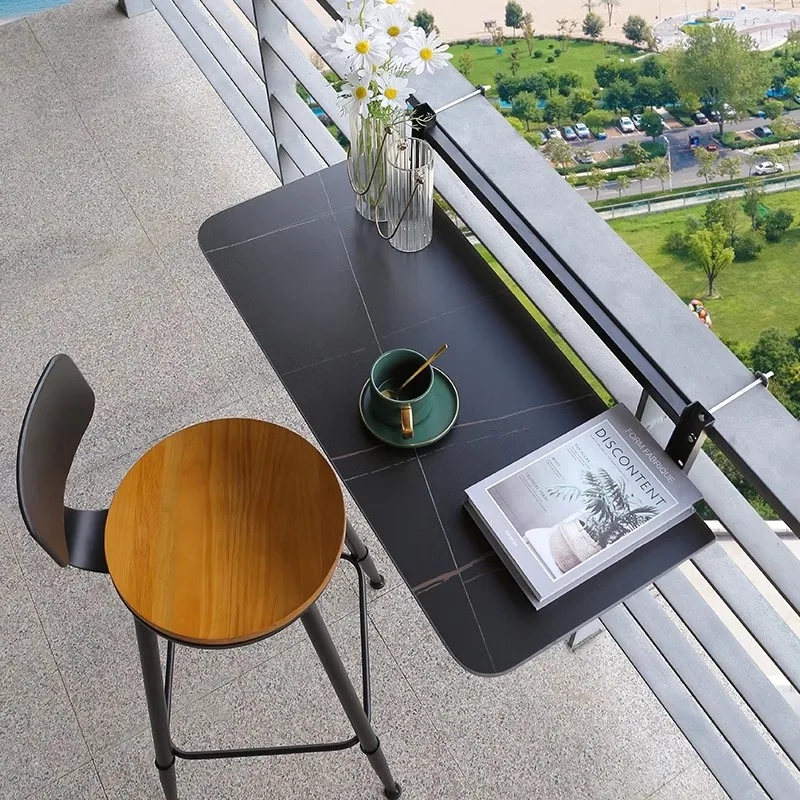 Balcony railing hanging table foldable lifting rock slab leisure table small bar table window sill outdoor terrace guardrail