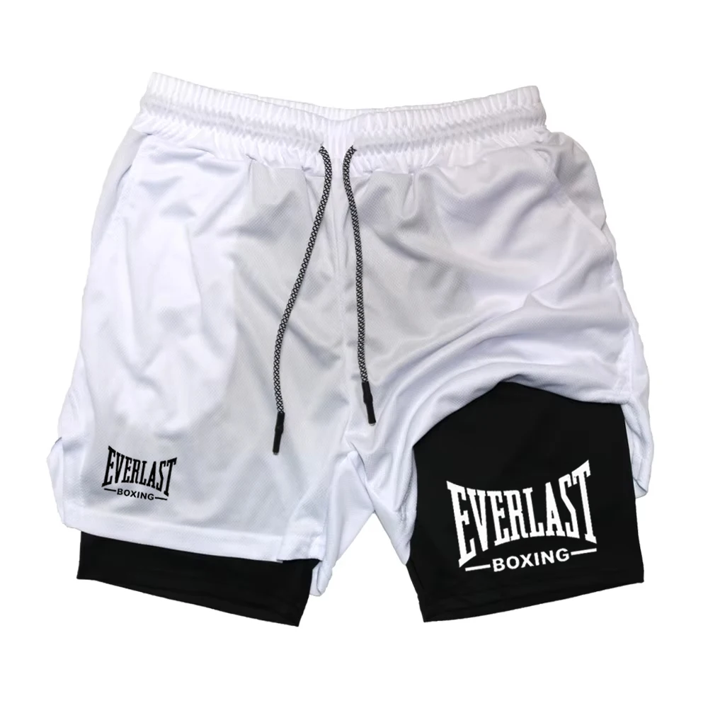 Eng anliegende Sportshorts für Herren, modische Sporthose mit Buchstaben-T-Aufdruck, doppellagige, schnell trocknende, atmungsaktive Sporthose