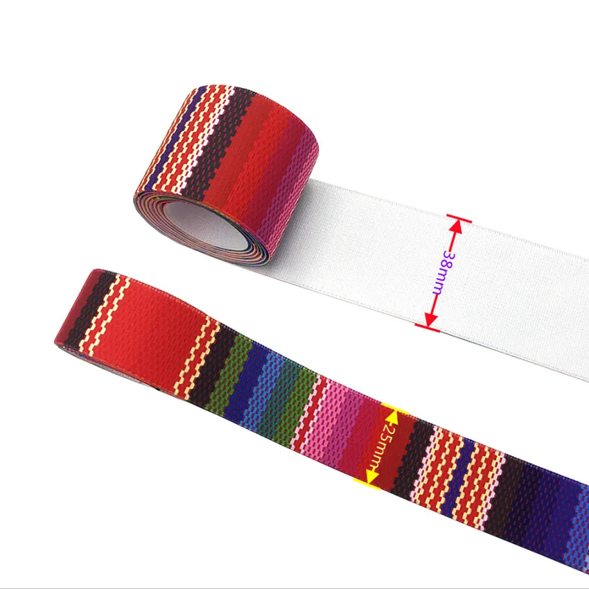 2/5 mt/los Farbverlauf Regenbogen Druck Elastische Gurtband 25mm 38mm Breite Gummiband DIY Trim Liefert kleidung Hosen Riemen Nähen Gürtel – Detail 2