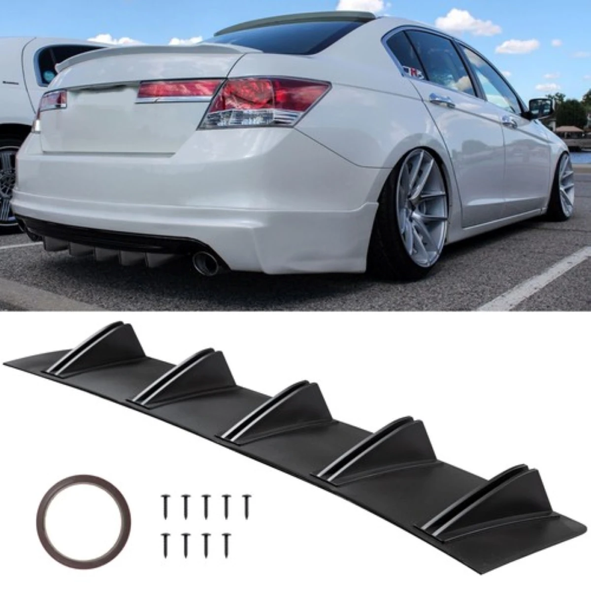 

For Honda Accord 10 Fins Matte Black Rear Bumper Diffuser Lip Spoiler Splitter
