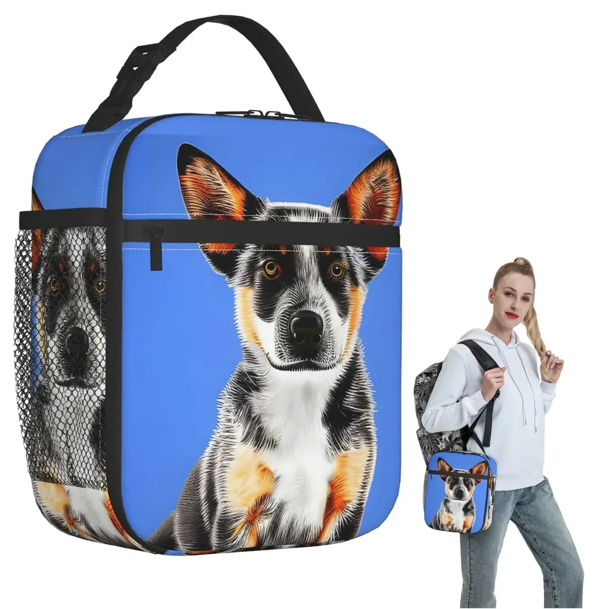 Cute Australian Cattle Dog Puppy Insulated Lunch Bag for Women Children Portable Food Boxes Thermal Lunch Box Tote