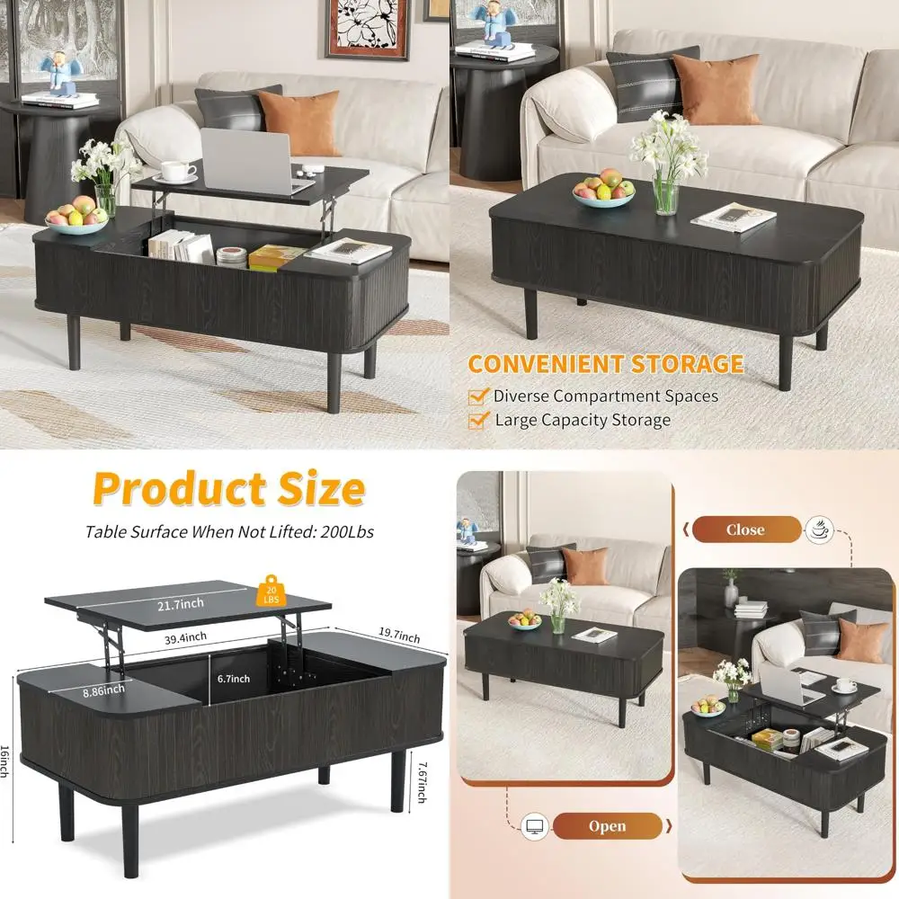 

Журнальный столик с подъемной столешницей и местом для хранения вещей, современные журнальные столики с подъемной столешницей и большим скрытым отделением, подъемным рифленым деревом cente