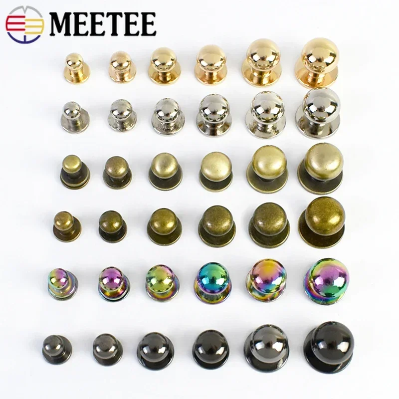 20Pcs Meetee 4-12mm Round Head Metal Buckles Button Nail Rivet Screw Studs Wallet Belt Clasp DIY Leather Craft Bag Accessories