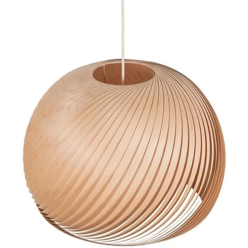 

30cm E27 Wood Veneer Pendant Lights Wabi-sabi Style Bedroom Dining Room Pendant Lamp Round Single Head Hanging Chandelier Light