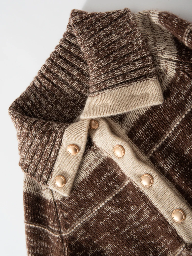 جديد المرأة 100% سترة الكشمير المعنقة رفض طوق أزرار البلوز الخريف الشتاء لينة الدافئة سميكة سترة الكشمير المعنقة تريكو القمم