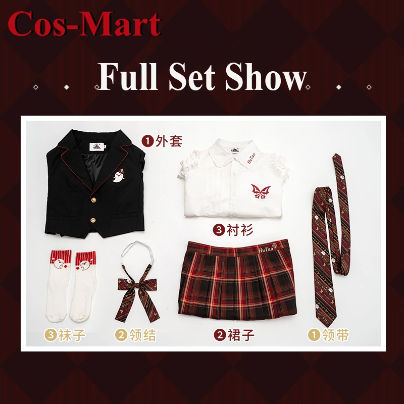 Cos-Mart Game Genshin Impact Hu Tao Cosplay Costume Lovely Sweet JK Uniform Daily Wear Activity Party Role Play Clothing S-XL