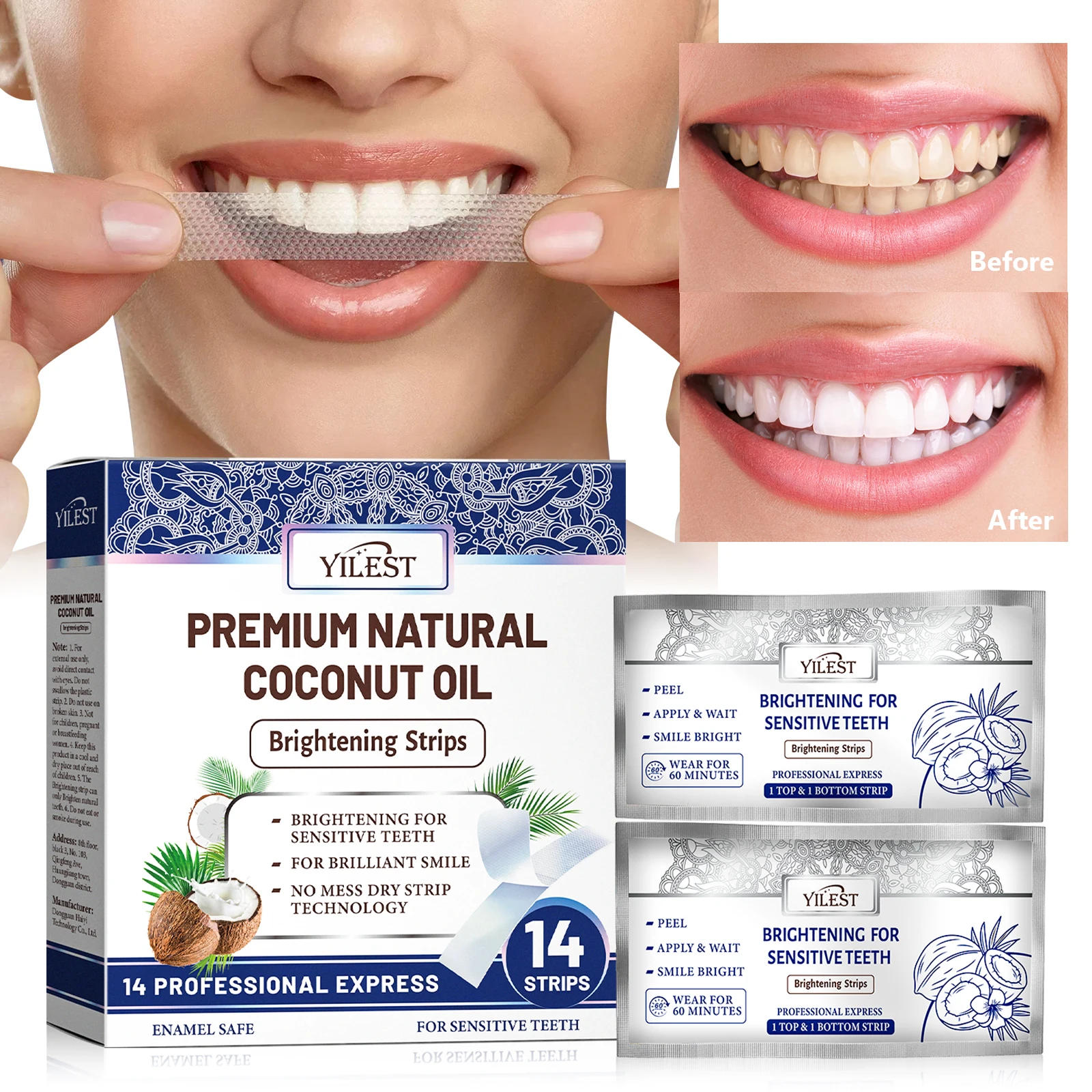 14 Strips Whitening Teeth Stickers Teeth Gel Teeth Whitening Strips Clean Teeth Yellow Smoke Stains Tea Stains Oral Hygiene Care