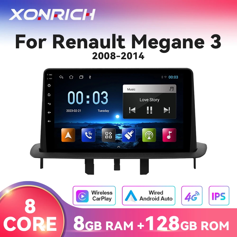 Android 12 8G 128G Wireless CarPlay GPS Car Radio For Renault Megane 3 2008 - 2014 Multimedia Player DSP No 2din Navigation Wifi