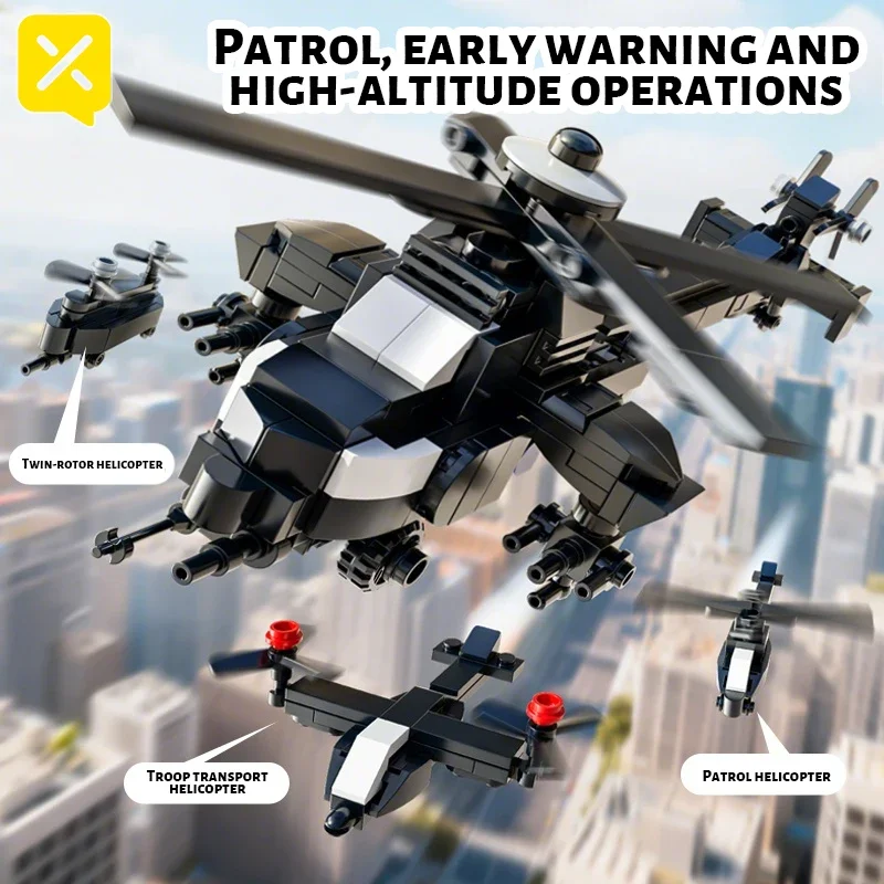 353 Elementy Helikopter Transportowy Klocki Konstrukcyjne 10 w 1 Samolot Wojskowy Myśliwiec Model do Składania Klocki Zabawka DIY dla Dzieci Prezent Świąteczny