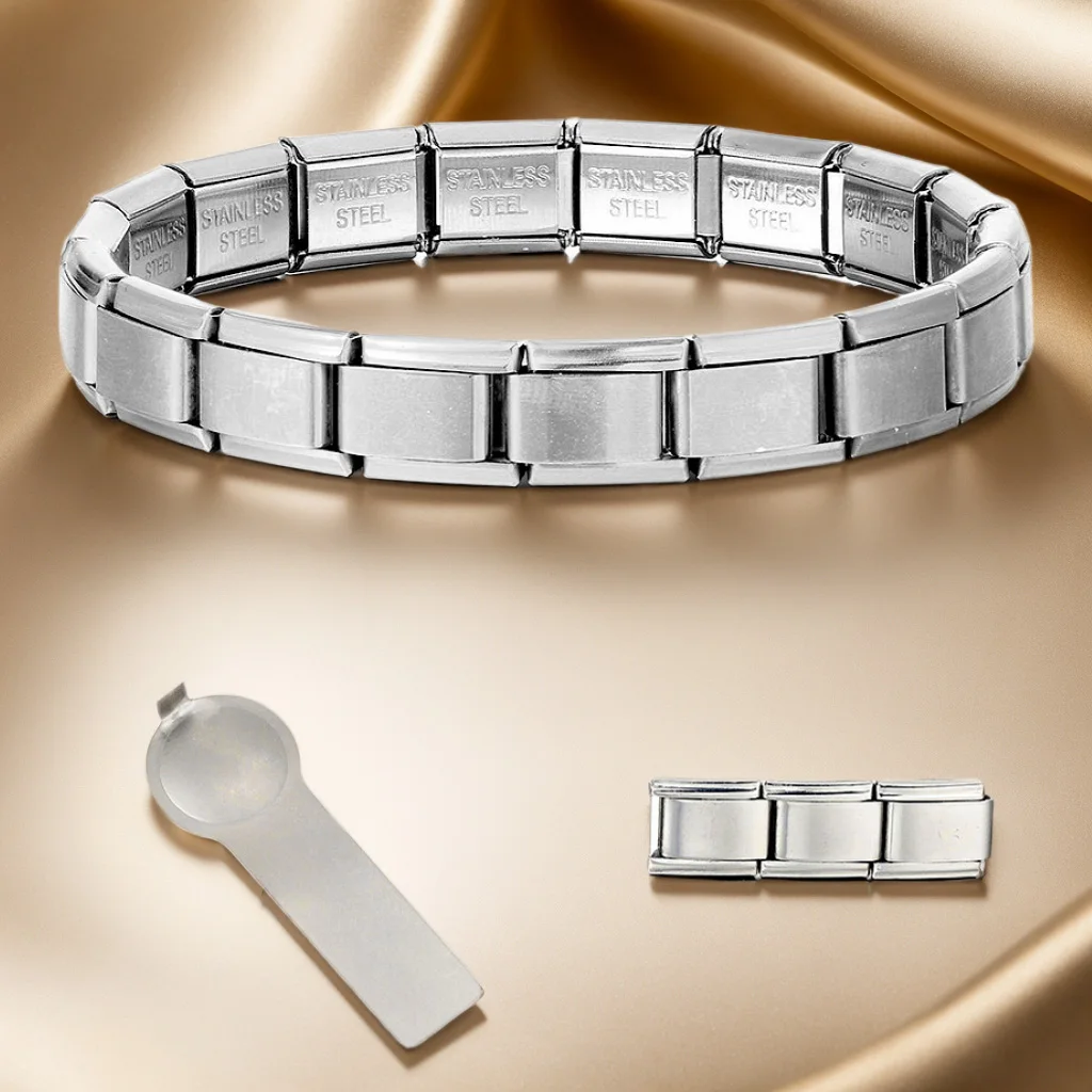 Pulseira Elástica de Aço Inoxidável para Mulheres, Pulseira Cor Prata, Corrente Mão, Fazer Jóias, Presentes DIY, Nova Moda, 9mm de Largura