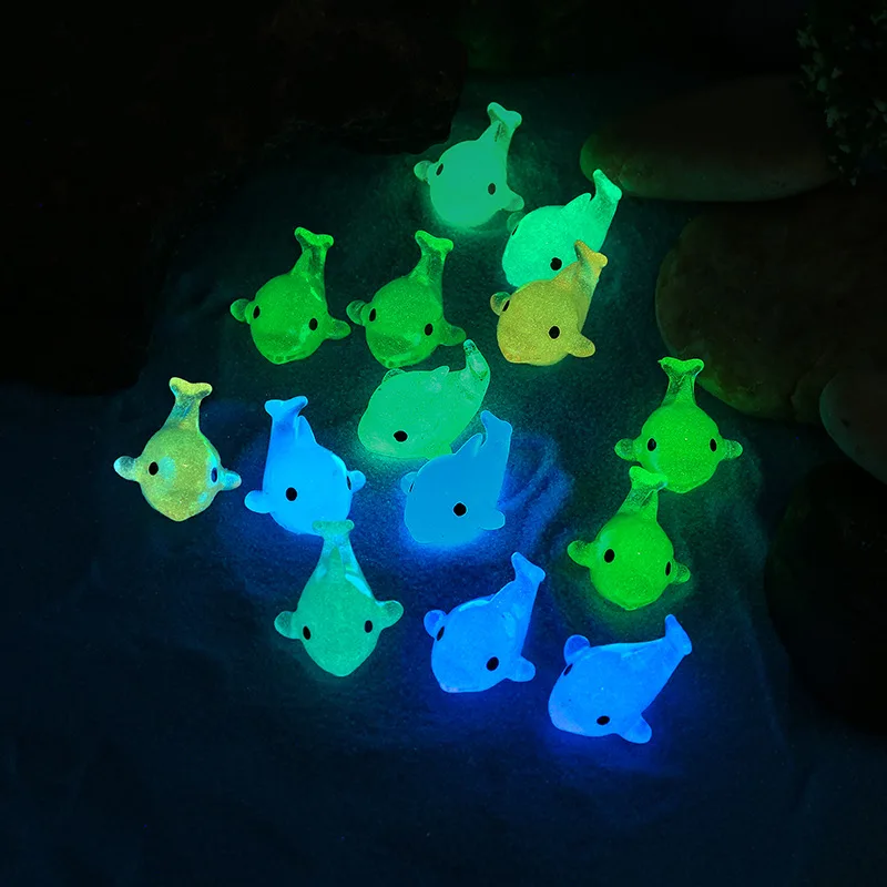 10Pcs Glowing Colorful Dolphin Mini Figurines Miniature Luminous Dolphins Moss Micro Landscape Ornament DIY Fairy Garden Decor