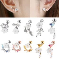 1PC 361L Surgical Steel White Flower Stud Earrings Zircon Ear Tragus Cartilage Helix Earring For Women Piercing Body Jewelry