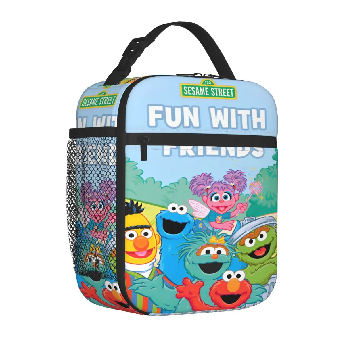 S-Sesame Street Cartoon Insulated Lunch Bags Thermal Bag Reusable Meal Container Comedy Leakproof Tote Lunch Box Bento College