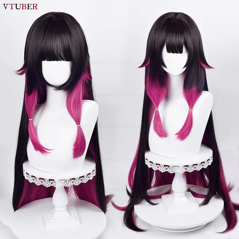 Columbina Cosplay Wig Game Fatui Colombina Long Black Rose Red Mixed Heat Resistant Synthetic Hair Anime Wigs + Wig Cap