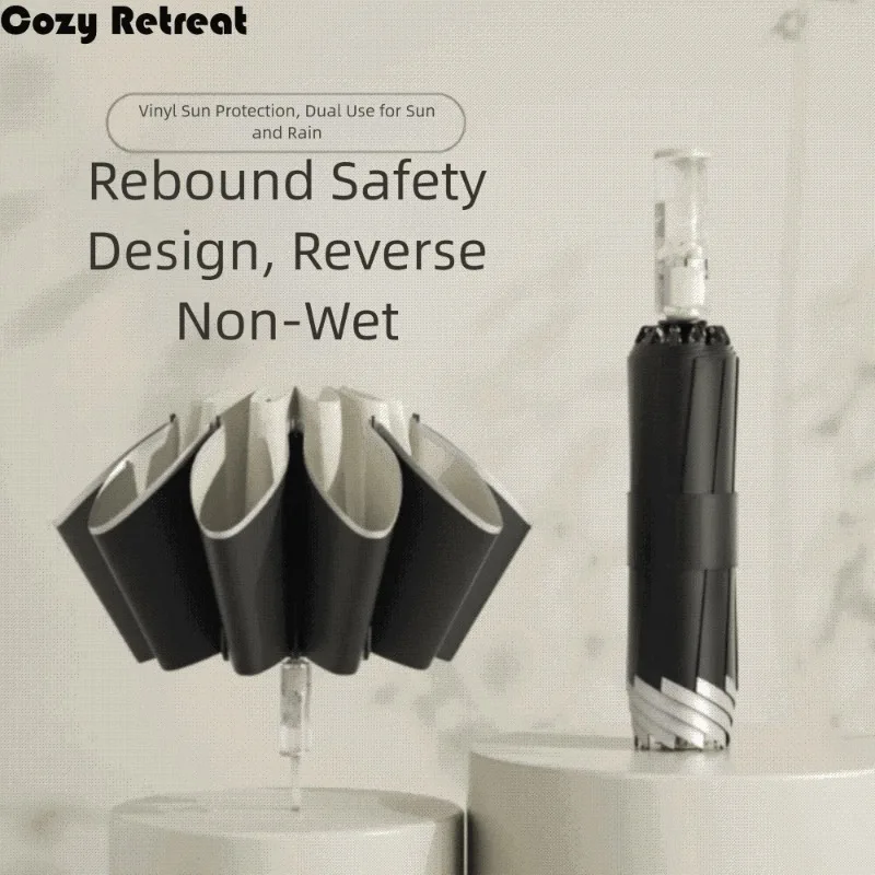 

Reverse Folding Automatic Umbrella Outdoor Sunshade Reflective Stripe UV Umbrellas Large Windproof Rain Umbrella Men Women