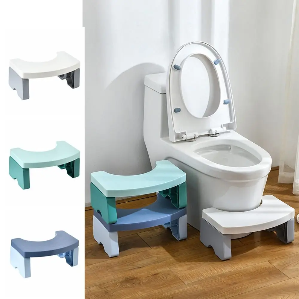 

Portable Toilet Stool Thickened Plastic Bathroom Foot Stool Space-Saving Anti Curling Leg Heightened Stool for Adult Men