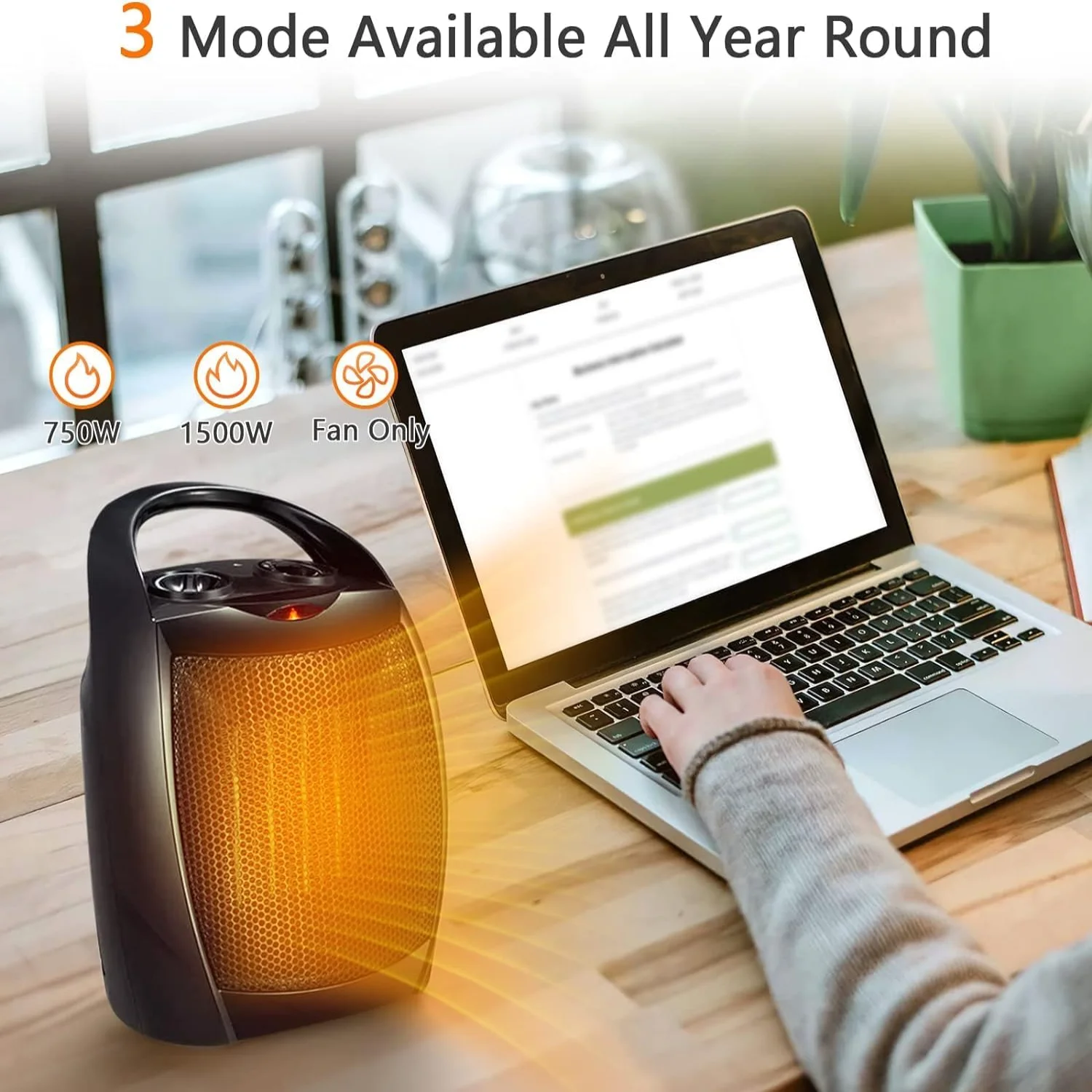เครื่องทําความร้อนอวกาศ พัดลมทําความร้อนแบบพกพาสําหรับใช้ในร่ม 1500W/750W ETL Certified Ceramic Small Heater with Thermostat, Dorm Office De