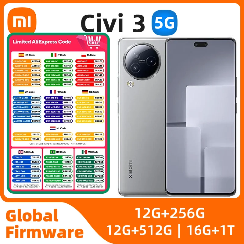 Xiaomi Civi 3 5g SmartPhone CPU Dimensity8200-Ultra 6.55