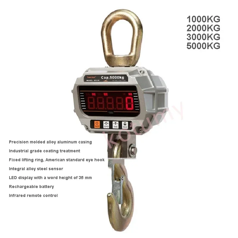 Cross-borderPrecision Hanging Scale 5T LED Display 5000Kg Crane Scale Digital Electronic Weighing Hook For Hunting, Farm And Con