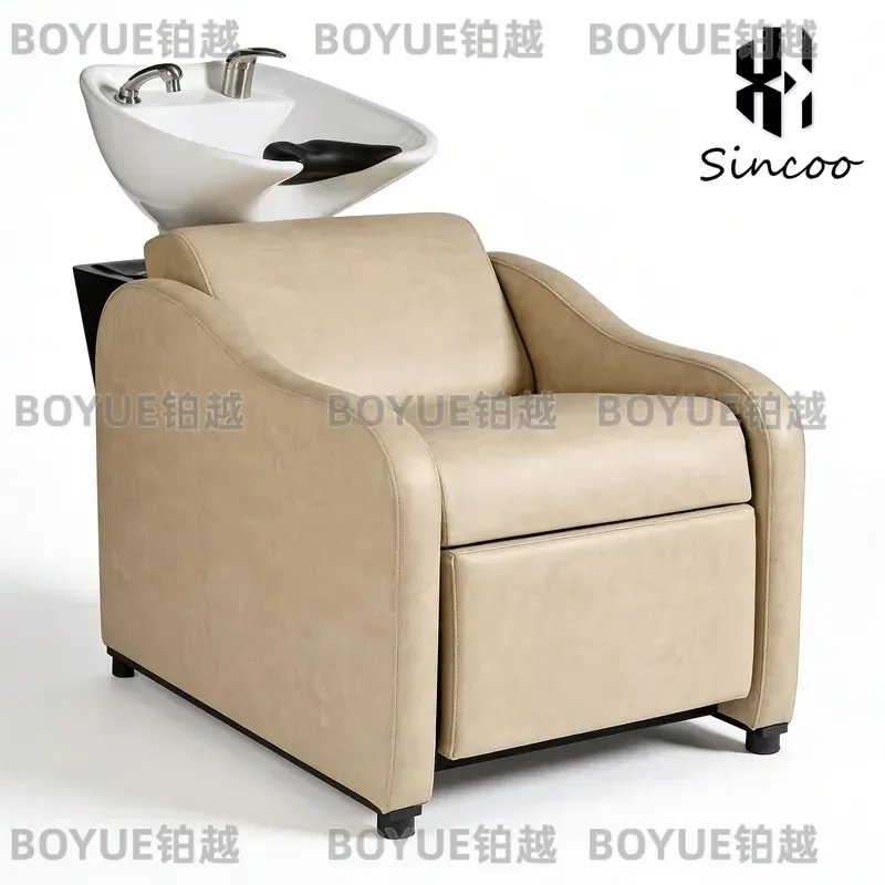 Modern Hair Salon Shampoo Chair with Ceramic Basin Customizable Color Barber Shop Wash Bed High Quality Styling Furniture