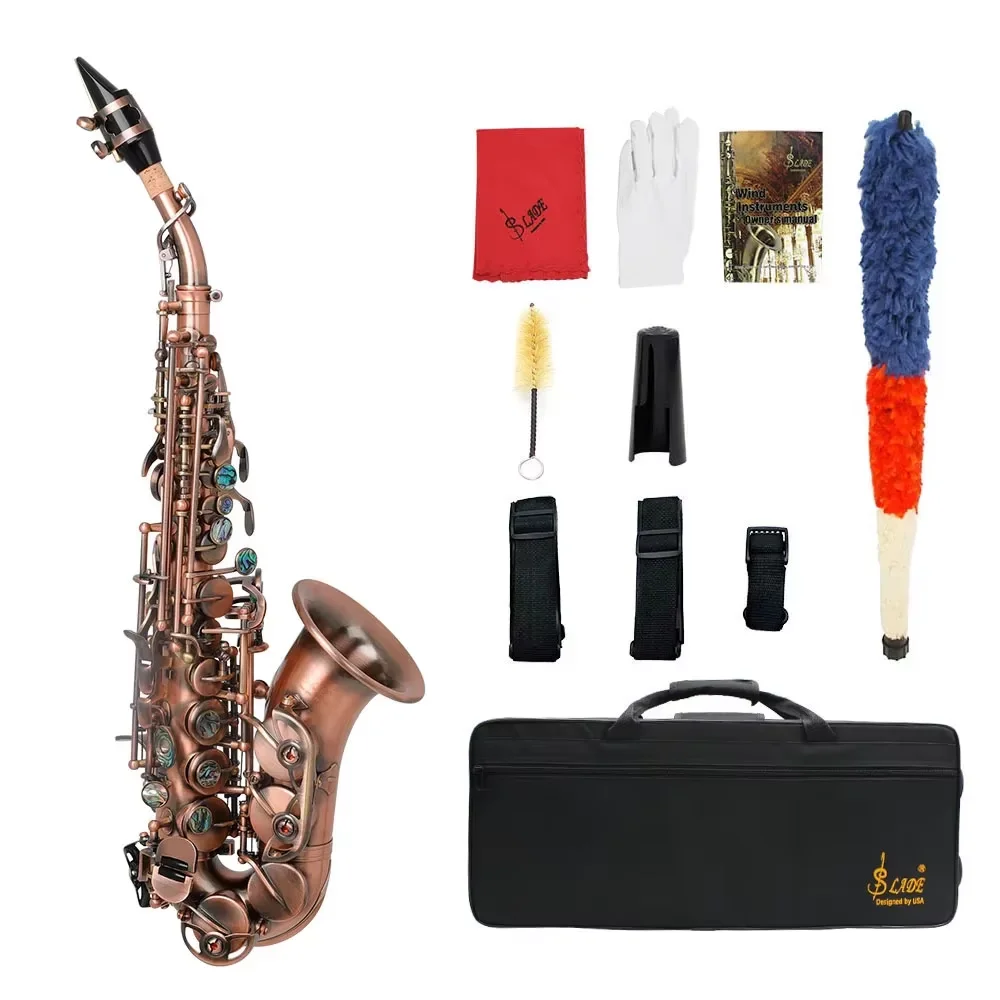 SLADE Antique Red Soprano Saxophone Bb Tone Professional Woodwind Instrument B Flat Sax With Box Musical Instrument Accessories