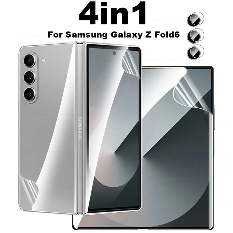 Película de hidrogel 4 en 1 para Samsung Galaxy Z Fold 6 ZFold6 5 4 3 Fold6, Protector de pantalla frontal y trasera, película protectora de lente interior
