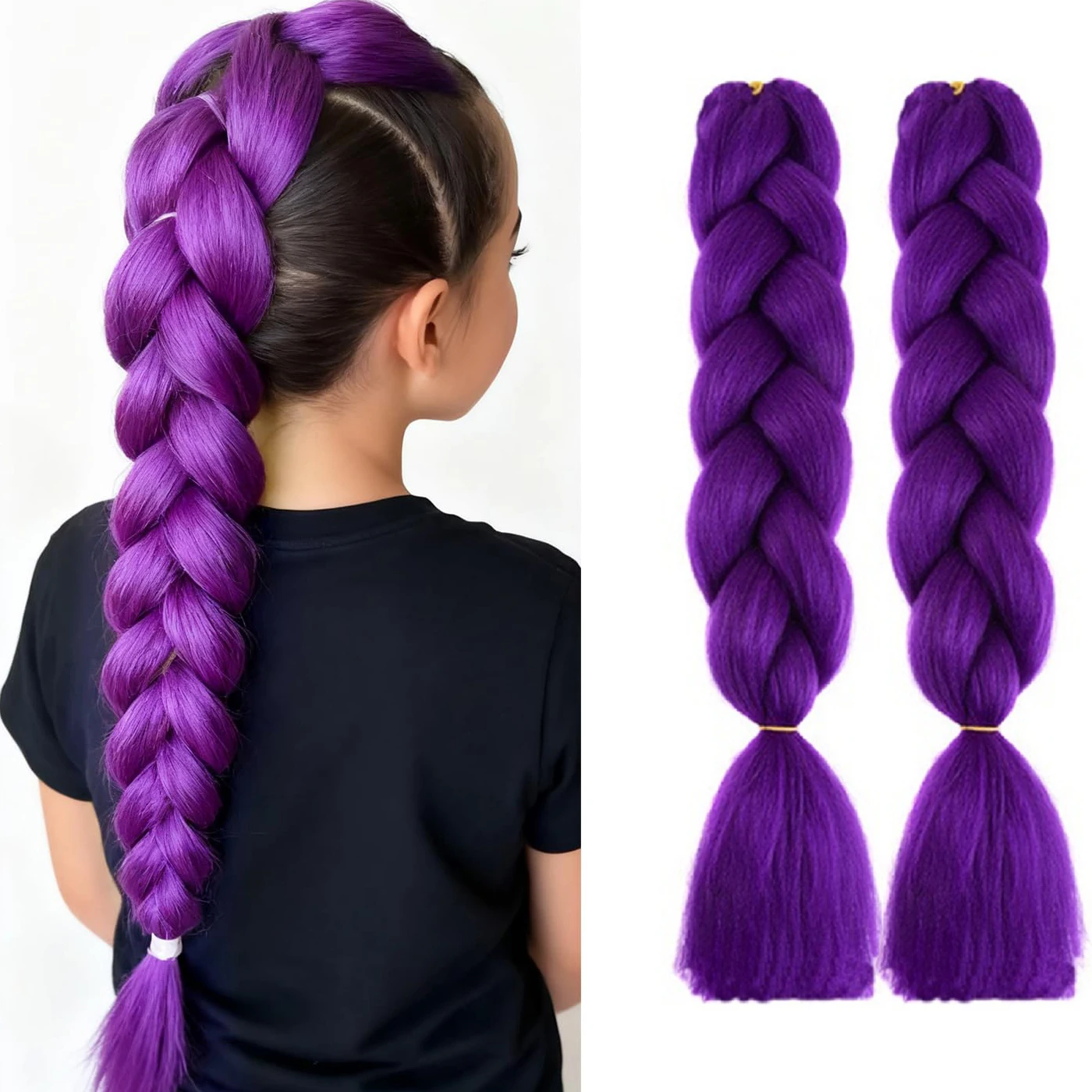 

Purple Braiding Hair Extensions Synthetic Jumbo Braids DIY Ponytail Braid Pink Grey Orange Red Blue KPOP Demon Hunters Rumi Hair