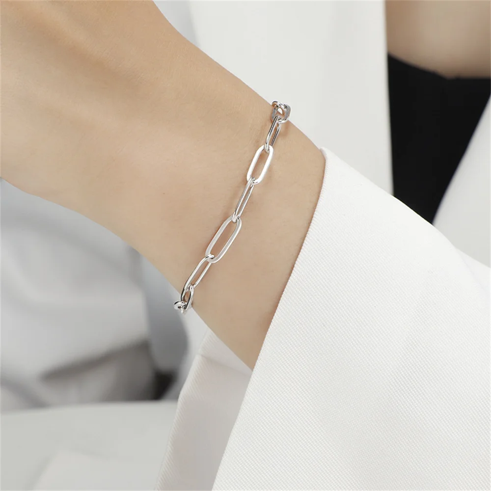 Punk Paperclip Chain Link Bracelet Wholesale Female Silver Color Stainless Steel Hand Chains for Women Fashion Jewelry Gift