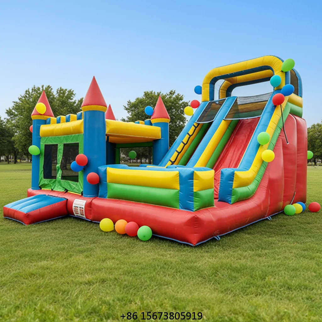 Multi-Function Slide Inflatable Castle with Bounce and Slide Integrated Design Thickened Material for Enhanced Durability