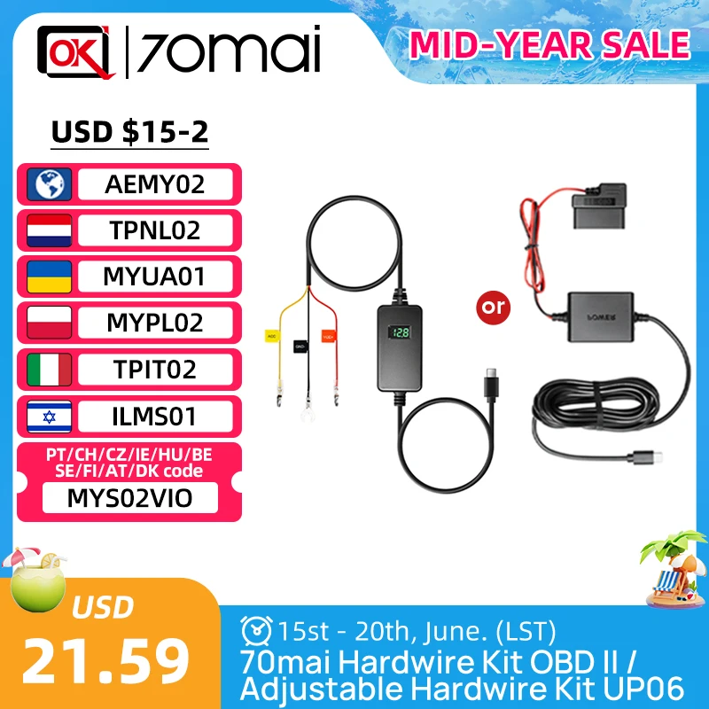 70mai OBD-II Hardwire Kit for Type-C Dash Cam