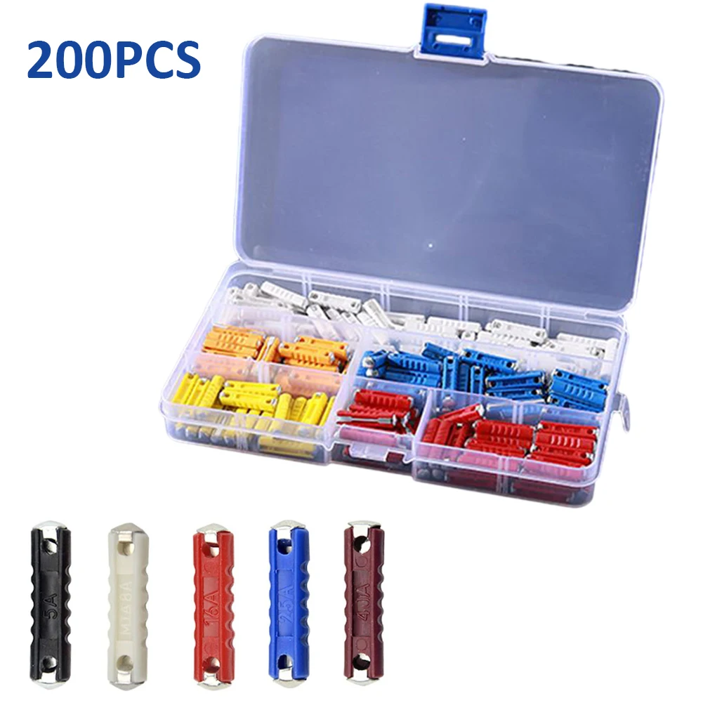 200pcs Torpedo- Car Fuse Kit 5A 8A 16A 25A 40A For European Classic Cars, Assorted Automotive Fuses In Storage Box