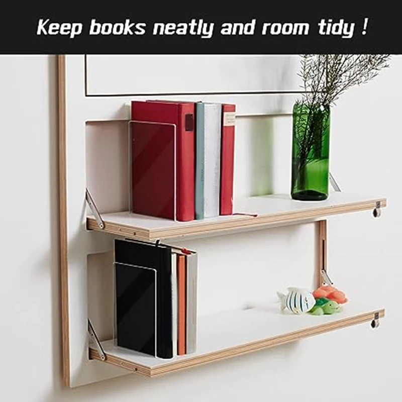 8 PCS Bookends Bookshelf Transparent Acrylic L-Shaped Bookend Picture Book Album Compartment Board Storage Book Clip