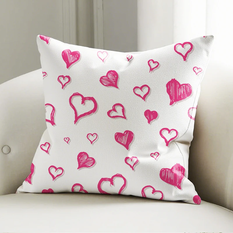 

Pink Heart Pattern Soft Linen Pillow Case Decorative Cushion Cover for Sofa Bedroom Living Room Kids Room