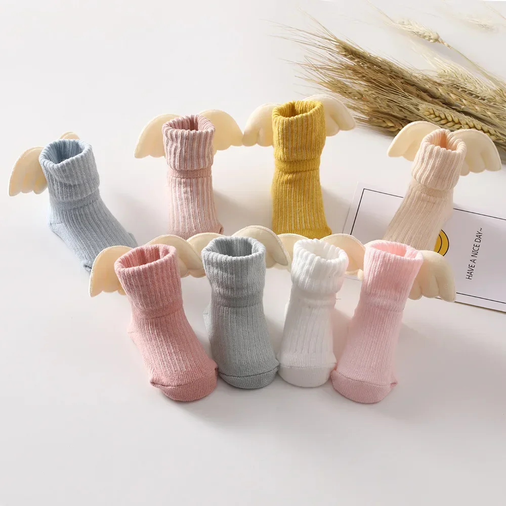 Baby Socks Angel Wings Pure Cotton Pure Color Newborn Baby Socks Girl Socks Baby 0-1 Years